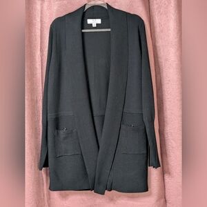 Women's Magaschoni Long Knit Black Cardigan Sweater Pockets